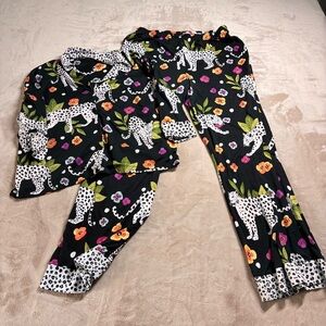 Beauty Sleep Social Floral Leopard Pajama Set Bold Lounge Sleepwear Women’s L